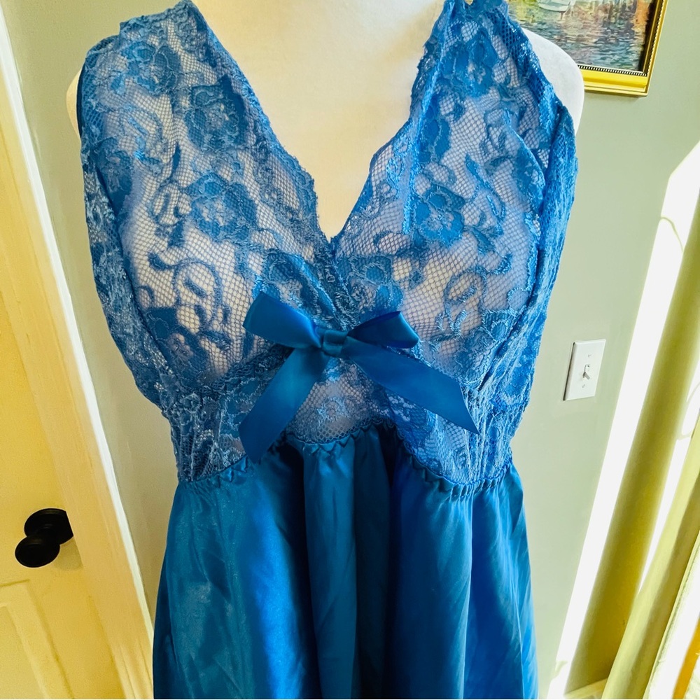 Elegant Blue Lace Nightgown Babydoll 4XL Plus Lingerie - Picture 4 of 11